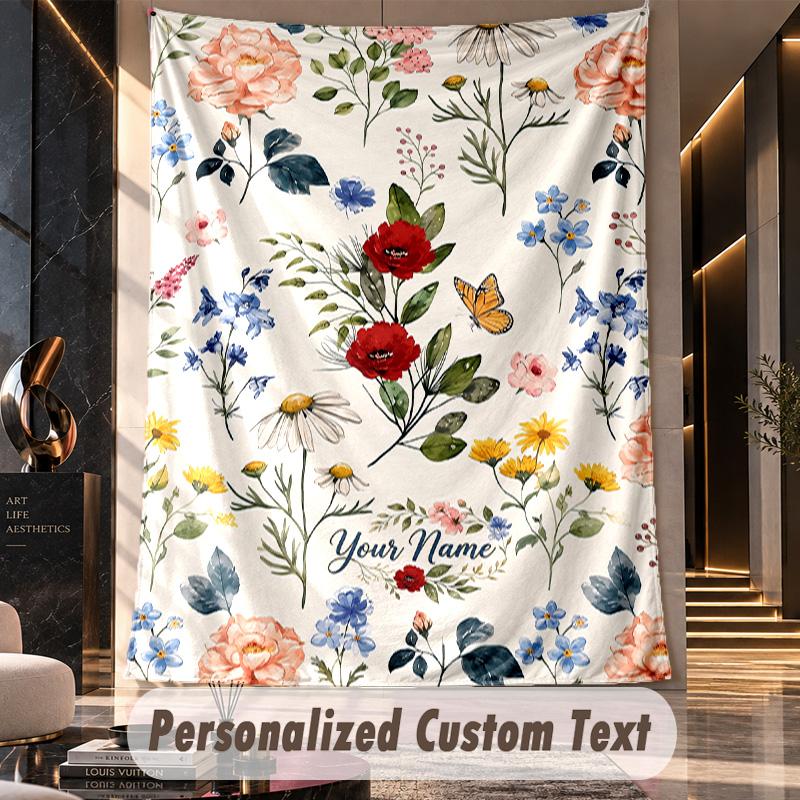 Floral Elegance 25 Theme Wall Tapestry Customized With Name Text Personalized Hanging Tapestry For Bedroom Living Room Decor