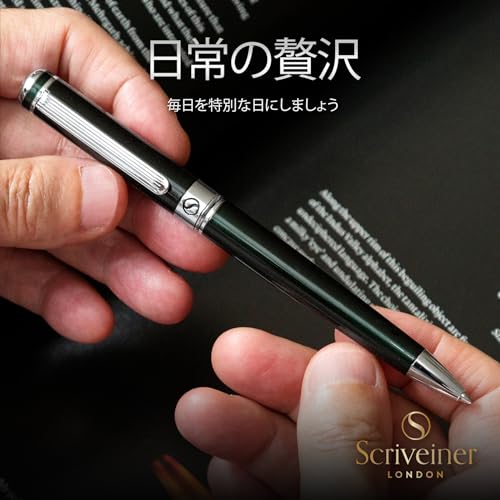 Scriveiner Black Green Ballpoint Pen - Luxury Black Green Pen with Chrome Finish and Schmidt Black Refill, Perfect Gift Set for Men and Women, Profess
