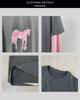 Taoguan Frühling Damen Schlankmachendes Rundhals-T-Shirt mit kleinem Pferdeaufdruck Two-in-One