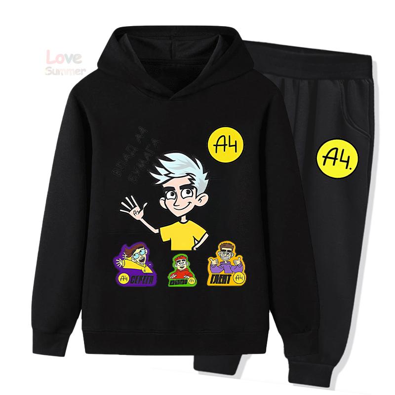 Merch A4 Winter Kinder Sportbekleidung Set Hoodies Jogginghosen Mädchen Junge Kapuzenpullover Kinder Outfit Pullover Hosen Anzug