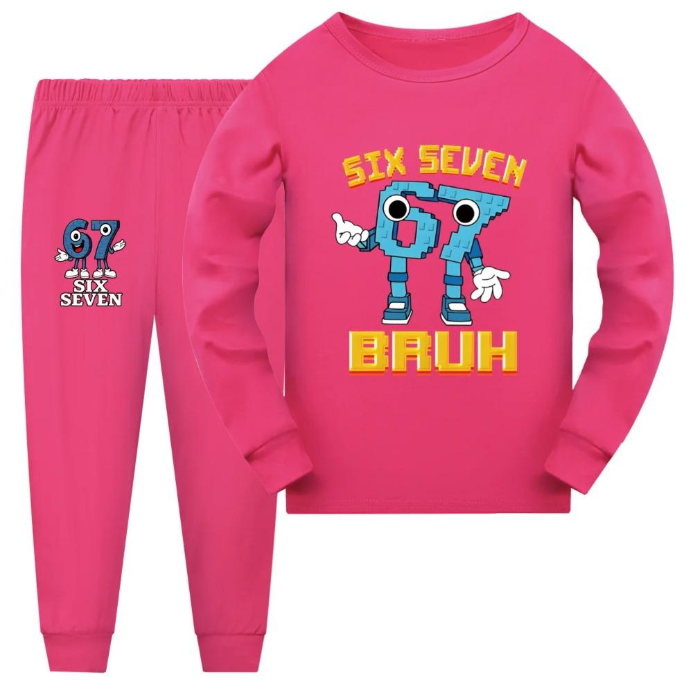 Șase Șapte Haine Amuzante Copii Mânecă Lungă+Pantaloni Set 2 buc 67 Fură O Creierputrezit Băieți Fete Seturi Pijamale cu Mânecă Lungă Îmbrăcăminte de Noapte