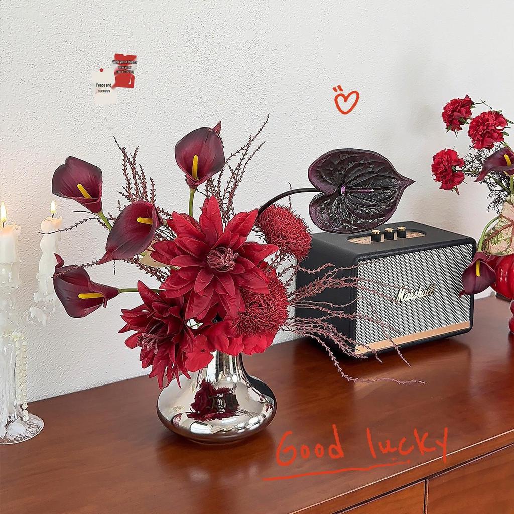 Spring Festival Red Fruit Faux Flower Arrangement for New Year, Wedding, Living Room, or Dining Table Décor