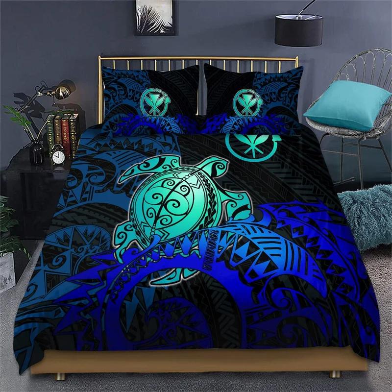 Hibiscus Floral Duvet Cover Tribal Polynesian Turtle Bedding Set Single Twin King Microfiber Plumeria Hawaiian Comforter Cover