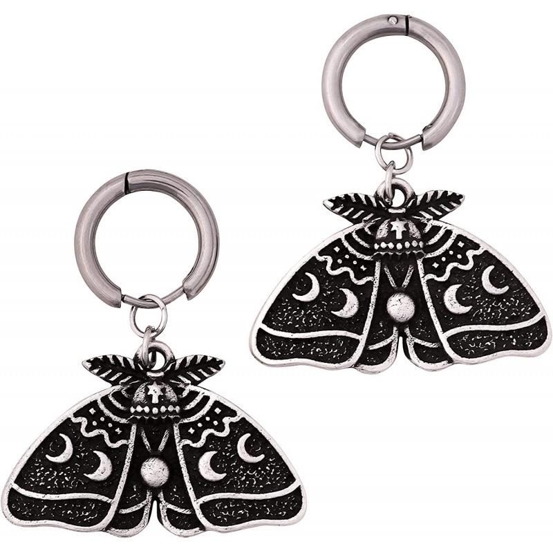 Gothic Silver Luna Moth Moon-shaped Earrings