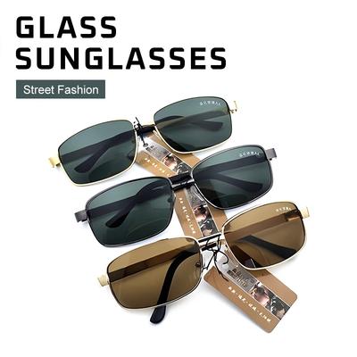 Gafas de Sol para Hombre Lente de Cristal Montura de Metal Tendencia Urbana Gafas de Sol Personalizadas Lentes Transparentes