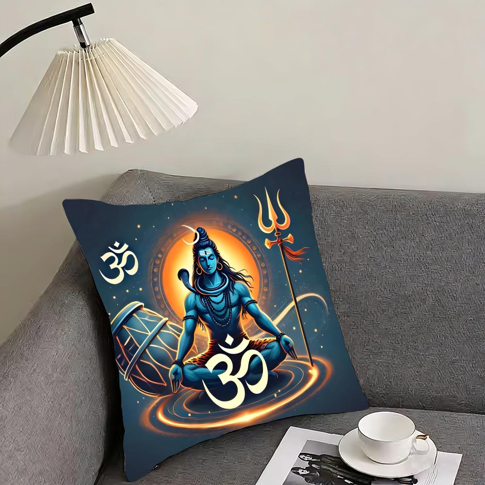 Lord Shiva Hindu God Buddha Cushion Cover Reversible Plush Pillow Cover – For car, sofa, bedroom, perfect as a gift.