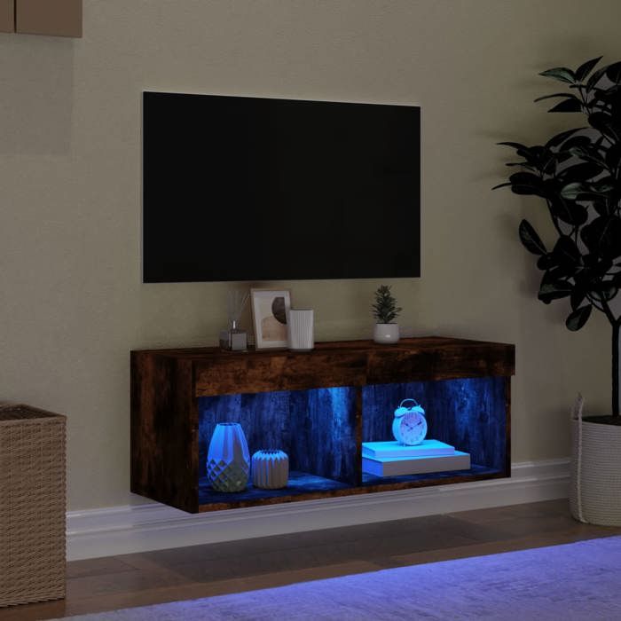 VidaXL TV Unit with LED Lights, Wall-Mounted Television Cabinet with Storage, Hanging TV Stand Living Room, 837149