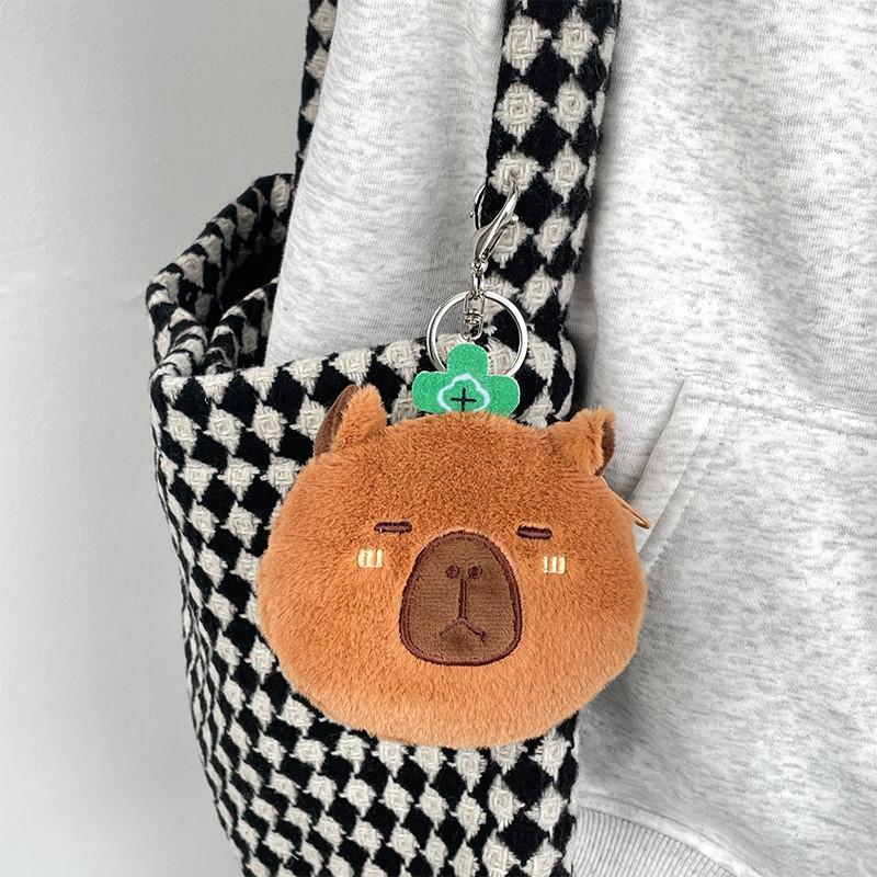 Cute Unique Capybara Family Plush Keychain Adorable Coin Purse Toy Clover