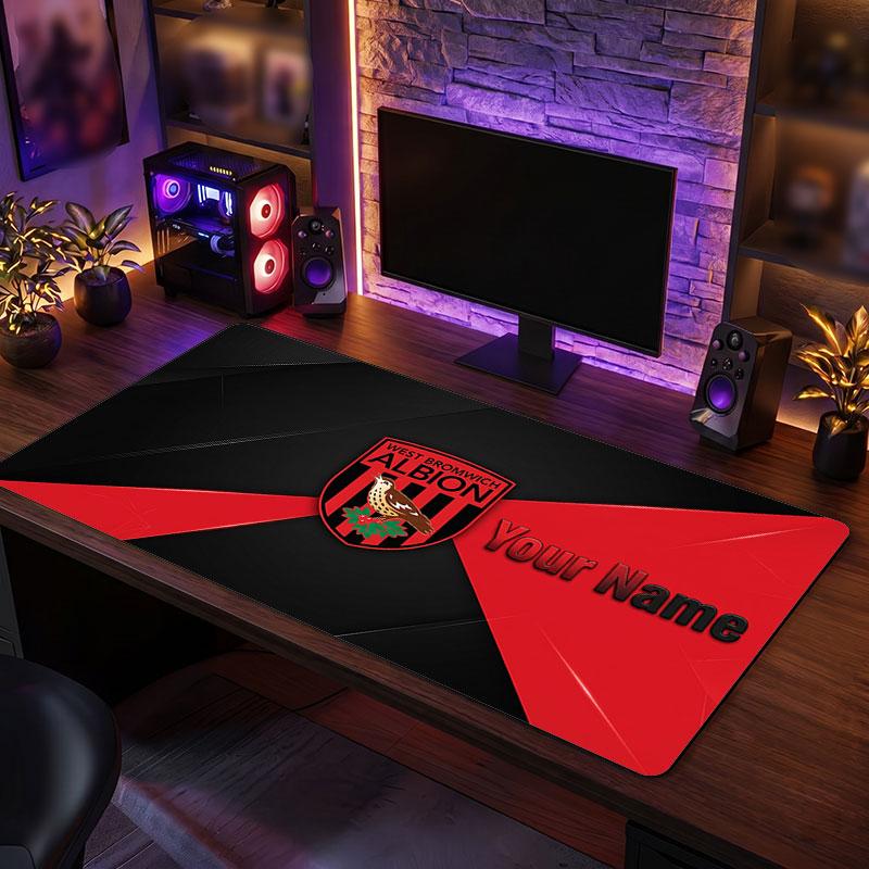 West Bromwich Albion Custom Large Mouse Pad, Personalized Name Text Print, Football Logo Non‑Slip Desk Mat Gaming Gift