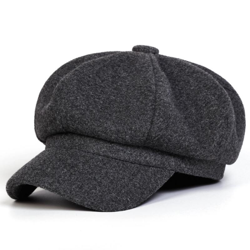 Solid color woolen octagonal hat children's autumn and winter new Bere duck tongue casual fashion green painter British hat