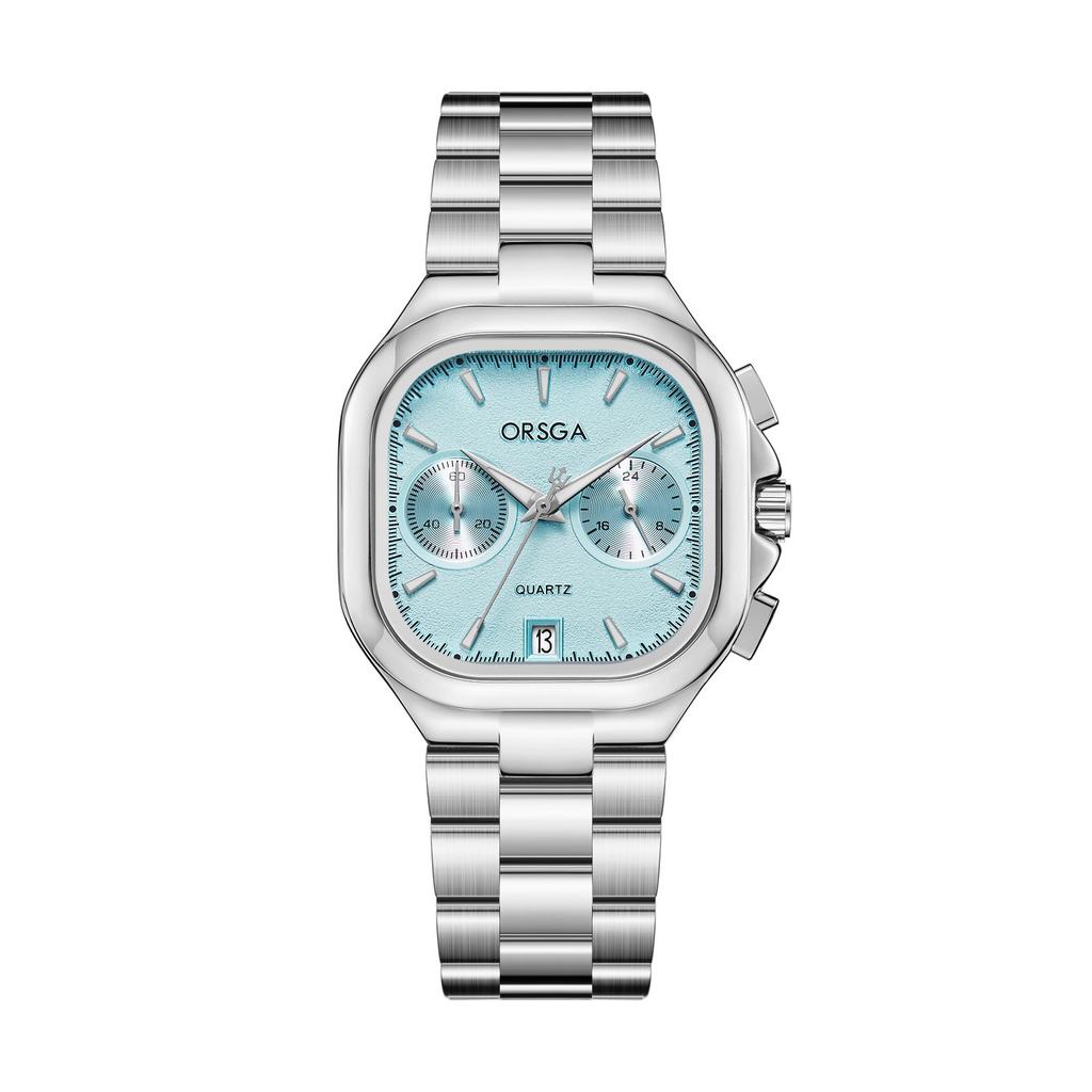 Women's S Elegant Dress Watch with Golden Stainless Steel Band Square Green Dial Waterproof Quartz Wristwatch with Luminous Hand