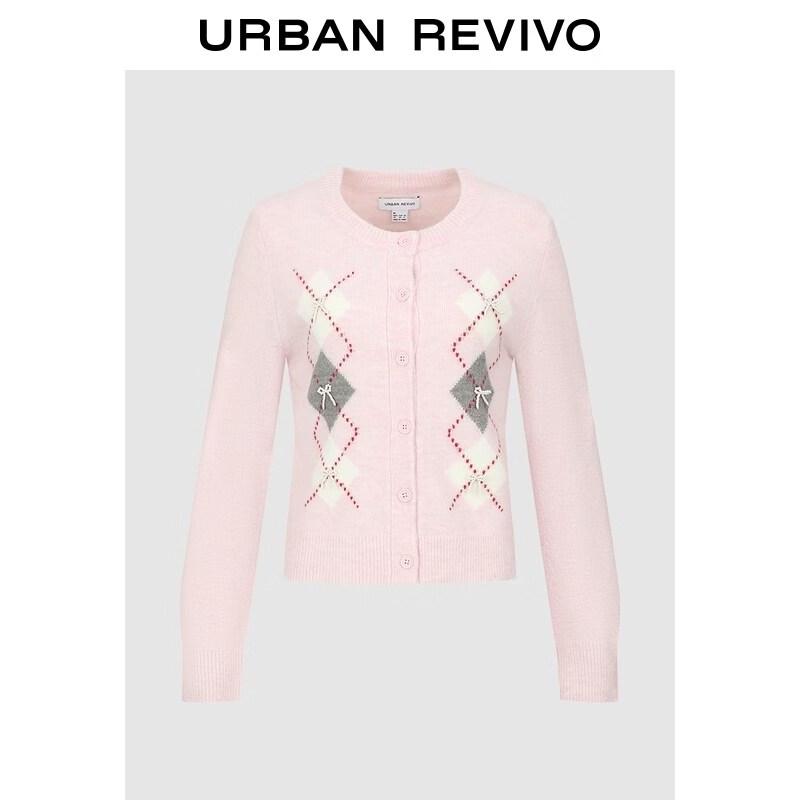 UR2026 Women's Argyle Bow Knit Cardigan