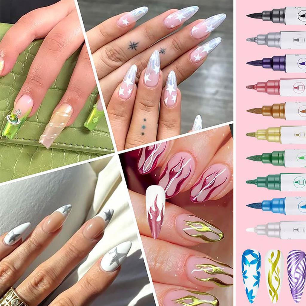 10 Pcs Acrylic Double-head Marker Pen Art Painting Doodle Nail DIY Waterproof Mark Pen Adult, Student, Children's Supplies