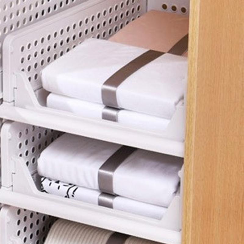 Wardrobe Foldable Storage Basket Layered Divider Drawer Rack Stackable Clothes Organizing Basket
