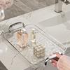 Clear Plastic Storage Tray Large Capacity Dessert Fruit Tray Plate Double Handle Jewelry Decorative Tray Home Kitchen Organizer
