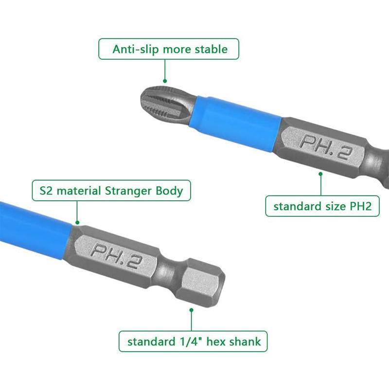 Magnetischer Schraubendreher-Bit-Satz PH1 PH2 PH3 PZ1 PZ2 PZ3 Anti-Rutsch 1/4 Sechskantschaft Passend für Handbohrmaschine Werkzeugteil Zubehör