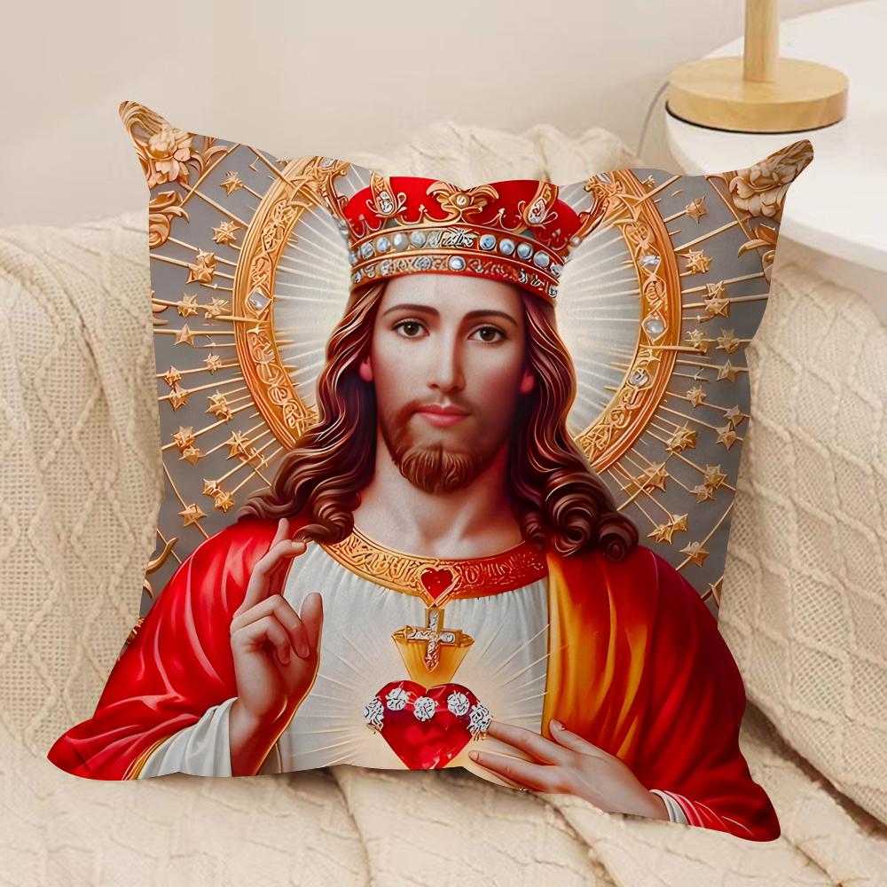 Jesus Christian Cool Cushion Cover Silky Short Plush Invisible Zipper Dustproof Sofa Pillow Case For Home Decor