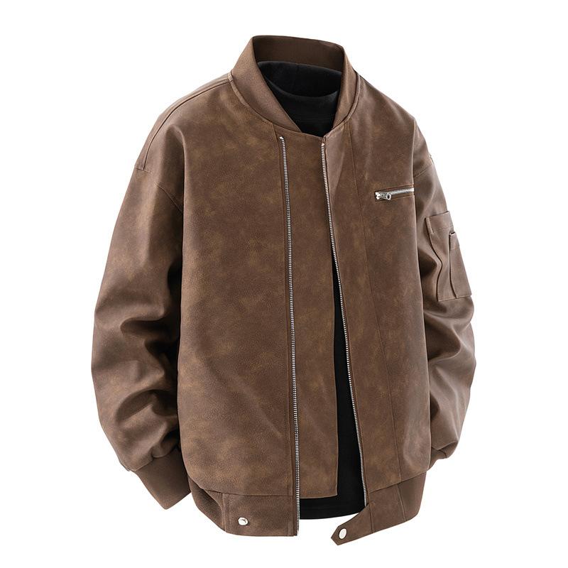 Autumn and Winter New American Pilot Motorcycle Leather Jacket Men's Loose Casual Men's Handsome Wild Retro Coat.