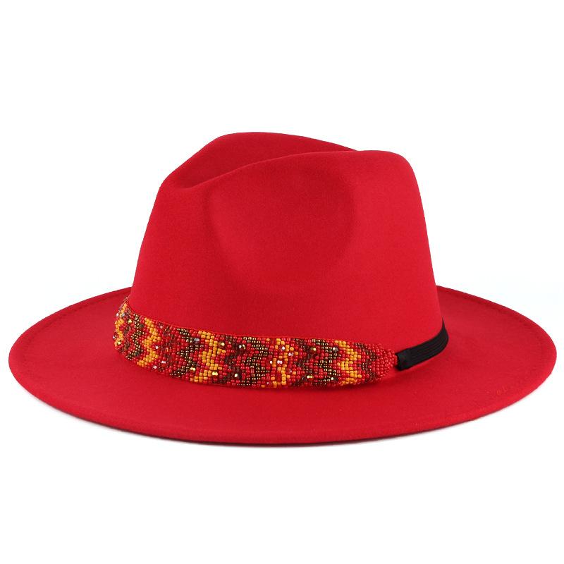 New fashionable women's autumn and winter woolen hat handmade rice beads decorated imitation felt top hat British jazz hat