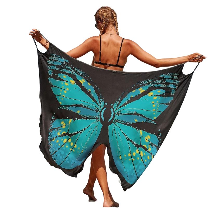 

Sexy Women Butterfly Pattern Bikini Cover Up Scarf Swim Dress Halter Sleeveless Blue,S