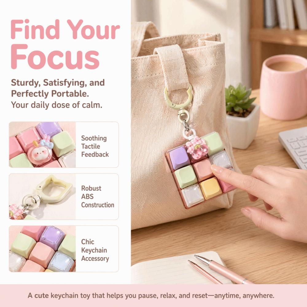 Keys Button Fidget Keychain DIY Keyboard Clicker Toy New Pinch Toy  Relief Stress