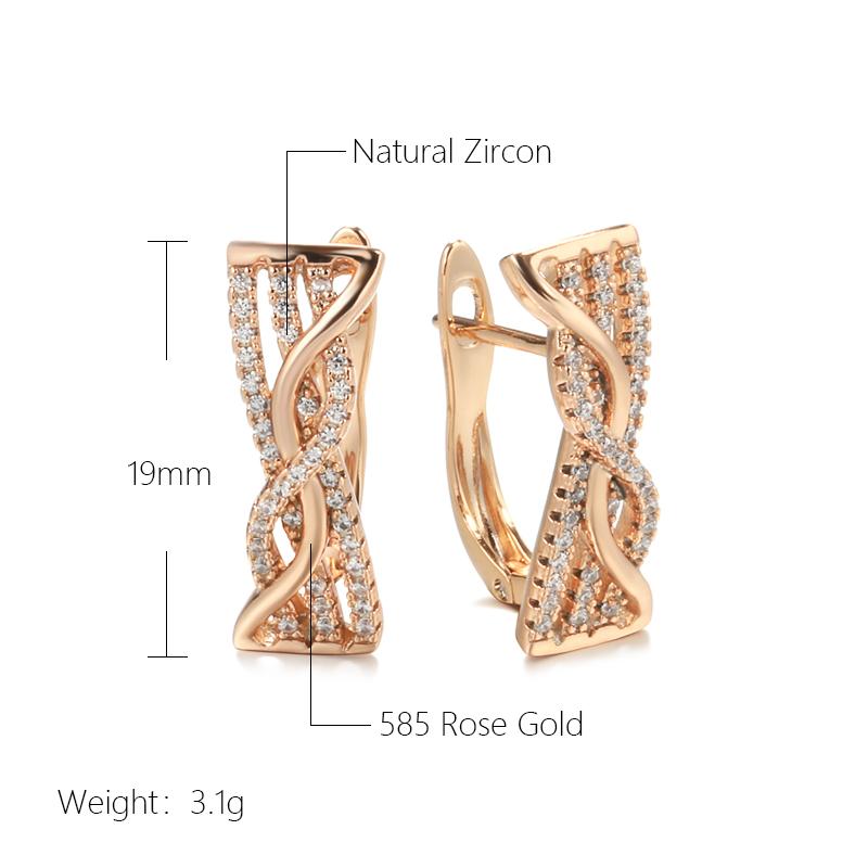 New  Rose Gold Long Earrings Women White Geometric Winding Natural Zircon Dangle Earrings Luxury Fine Fashion Jewelry
