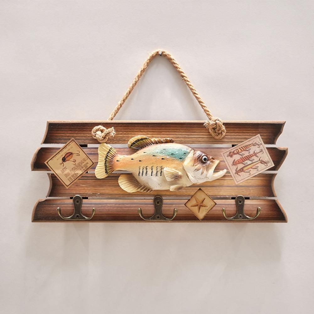 Handmade Wood Fish Wall Hanging Ornaments Realistic Fish Decor Hook  Living Room