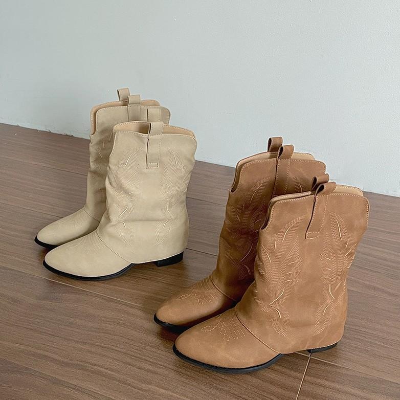 Popular Brown Maillard Pointed Thick High-heeled Short Boots Children's Summer 2025 New Versatile Retro Western Cowboy Boots