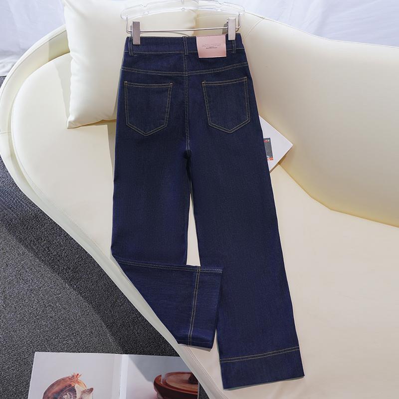 Straight Jeans for Women, New Summer Thin Navy Blue High Waist Thin and Drape Small Nine-point Pants