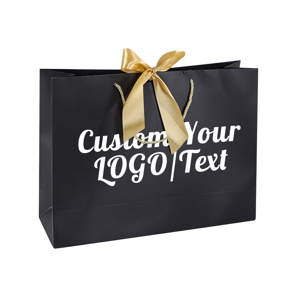 Sac de cadou din hârtie cu panglică cu model și text personalizat imprimat