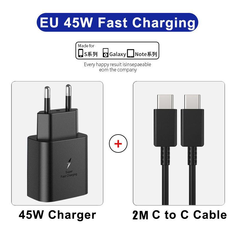 

Зарядное устройство 45 Вт MAX Super Fast Charging PD для SAMSUNG Galaxy S20 S21 S22 S23 S24 SAMSUNG Galaxy Note20 10, быстрая зарядка телефона, кабель USB C, зарядное устройство типа C EU Black(2M) чёрный