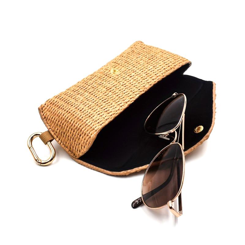 Durable Pp Material Woven Straw Eyeglass Case - Chic Soft Protective  Glasses Pouch With Hook For Women'S