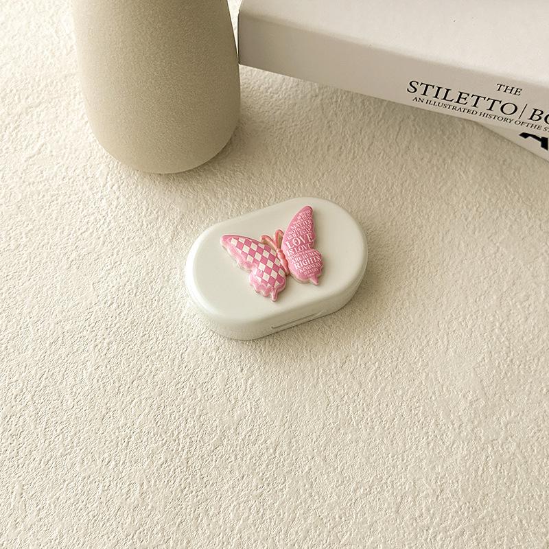 Candy Color Contact Lenses Box Cute Bow Portable Contact Lens Case with Tweezer Suction Stick Set for Travel Kit Holder
