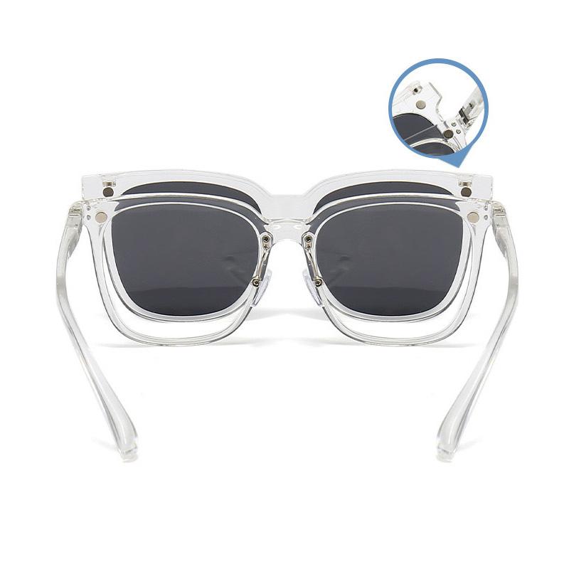 2 In 1 Clip On Glasses Transparent Frame Women Brand Design Clips Sunglasses Men Prescription Eyeglasses