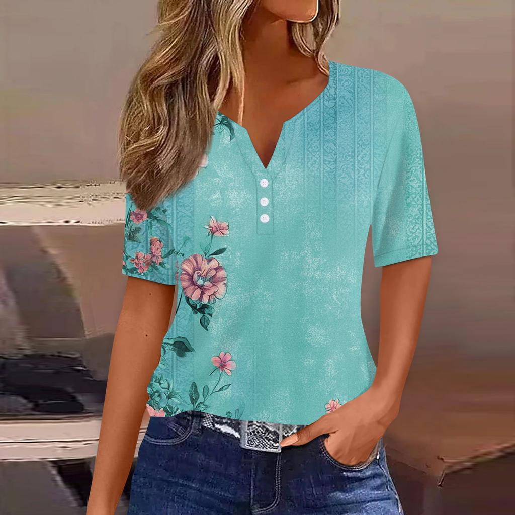 Maglietta da Donna Stampa Bottoni Manica Corta Quotidiano Weekend Moda Basic Scollo a V Regolare Top