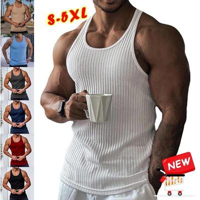 Męskie Gładkie Bezrękawniki Odzież na Siłownię Kulturystyka Trening Mięśni Fitness Trening Odzież Sportowa Dopasowany Podkoszulki Letnie Pulowerowe Tank Topy