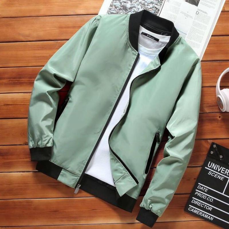 

New Spring and Autumn Fashion Trendy Mock Collar Panel Pocket Casual Comfort Slim Solid Short Baseball Uniform Jacket 4XL зелений