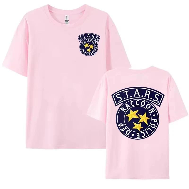 Summer Men's Letter Star Print Round Neck T-shirt Unisex Retro 100% Pure Cotton Soft Loose Breathable Short Sleeved Shirt