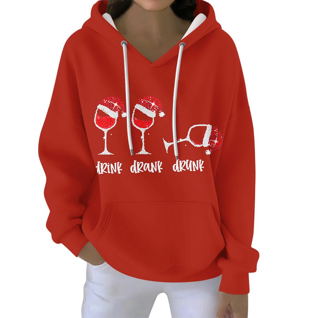 Christmas Hoodies For Women Funny Cute Printed Holiday Sweatshirt Winter Oversized Pullover Tops