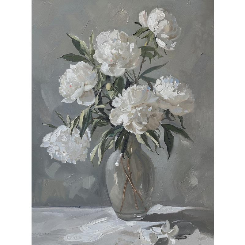Spring Flowers Painting In Vintage Vase Moody Peonies Rose Poster Vintage  Still Life Art Canvas Print Botanical Farmhouse Decor