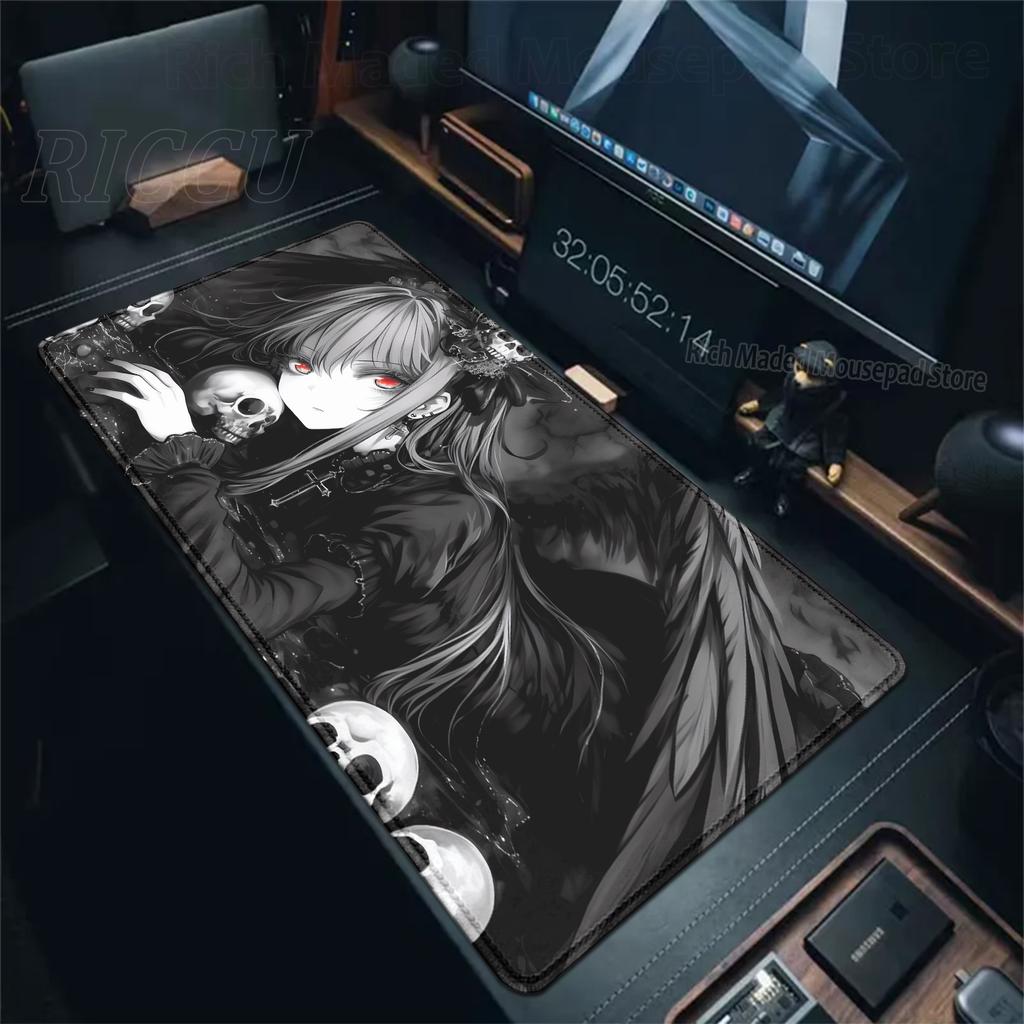 Alfombrilla de Ratón XXL Ángel Oscuro Chicas Anime Esterilla de Escritorio Oficina Portátil Alfombrilla de Escritorio Extendida Alfombrilla de Ratón para Jugador de PC Alfombrilla para Teclado Alfombra Negra