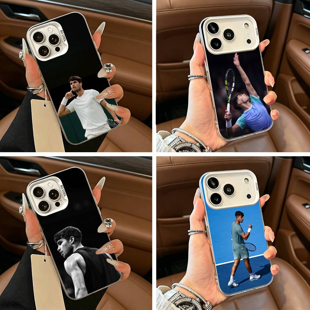 C-Carlos -A-Alcaraz-Tennis Phone Case For iPhone 11 12 13 14 15 16Pro Max Plus white Sliver Phone Cover