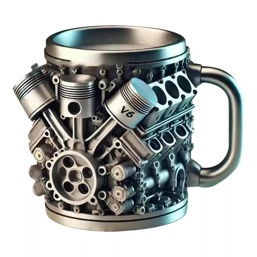 Cup for Car Enthusiasts V8 Engines Stainless Steel Coffee Mug Funny V6 Car Engine Design Mug Coffee Cup Cocktail Mug Tea 240ml