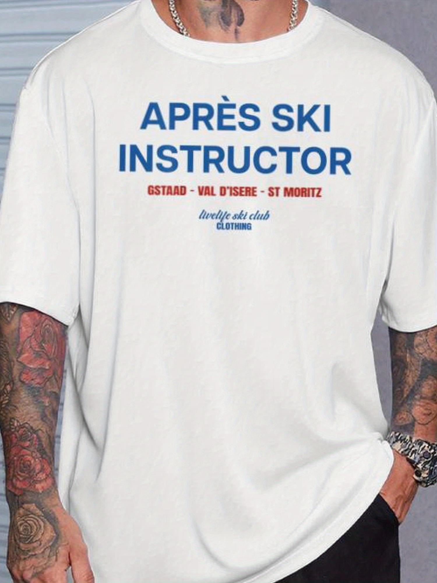Ski Instructor Leisure Club Skier Back Print Tee - Relaxed Crew Neck Tee Featuring Ski Resort Logo S