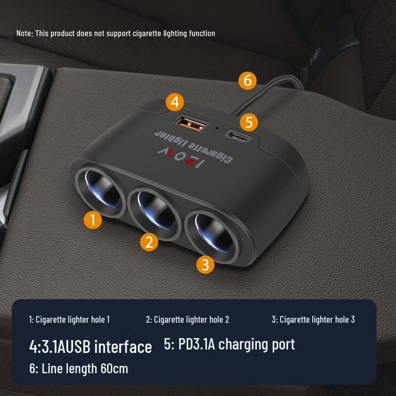 Car Multi-Port Cigarette Lighter Charger with PD & USB for Phones