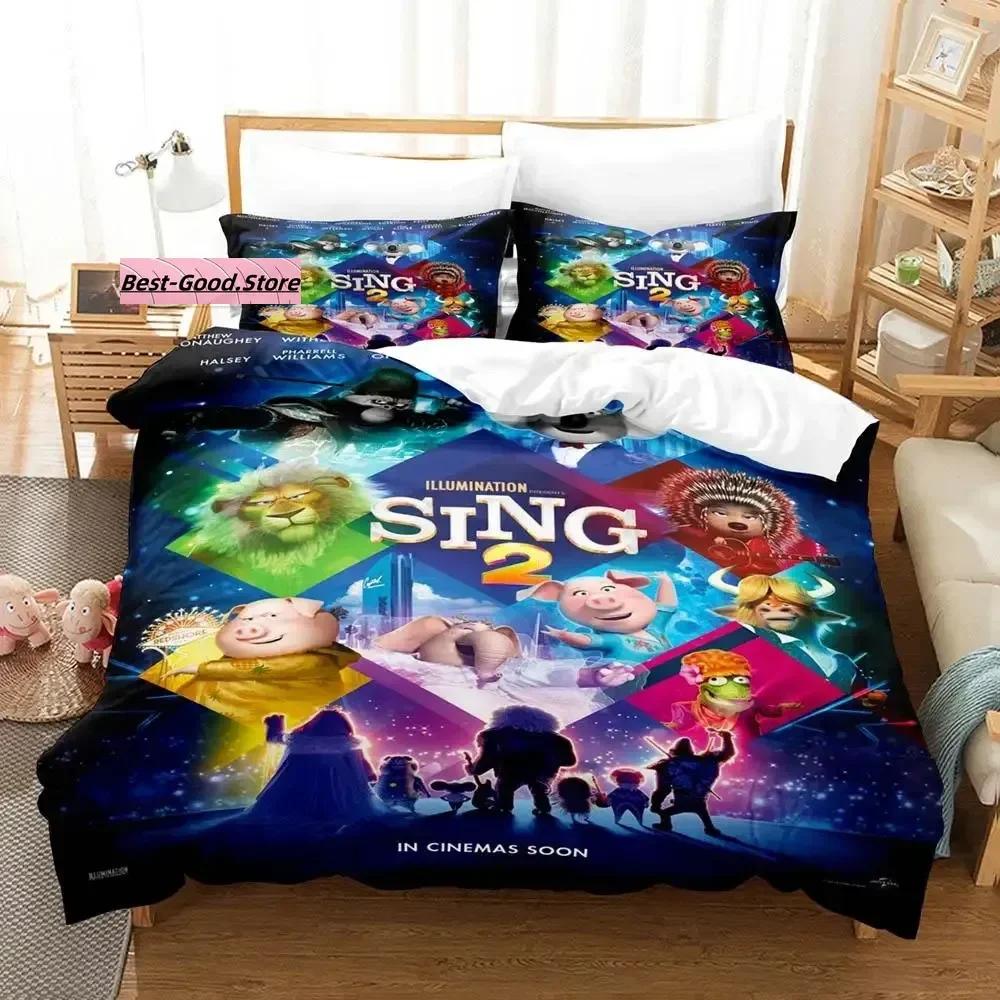 

Новый Постельный Комплект Sing 2 Односпальный Полуторный Двуспальный Кингсайз Комплект для Кровати Взрослый Детский Спальня Комплекты Пододеяльников 3D Принт Каваи Аниме EU Single(135*200cm)3pcs
