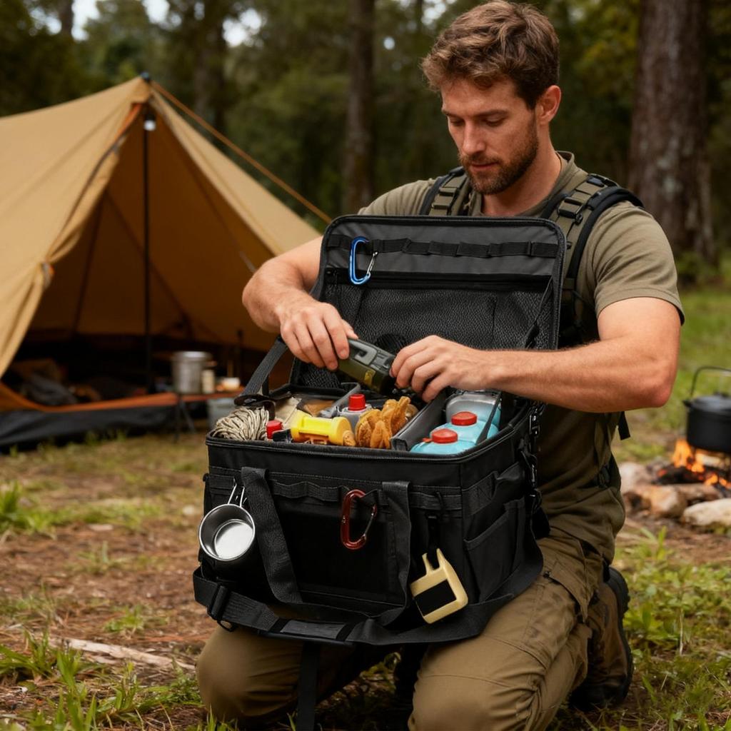 Camping Tote Bag 30L Foldable Cookware Organizer Utility Tote Bag With Handles For Outdoor Gear Kitchen Travel Cookware Tool