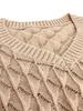 Women's V-neck Long Sleeve Knit Sweater Pullover for Spring and Autumn