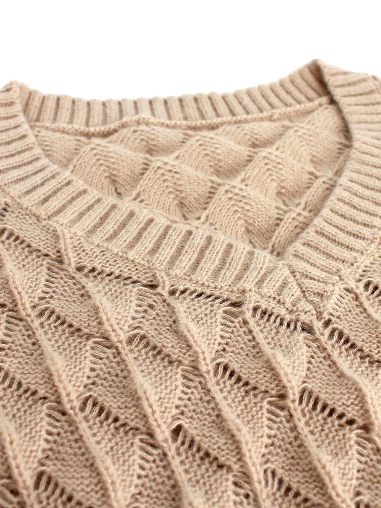 Women's V-neck Long Sleeve Knit Sweater Pullover for Spring and Autumn