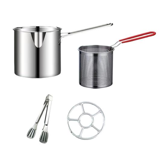 Portable Oil Fryer Deep Pot with Removable Frying Basket, Durable Stainless Steel Compact Filter Kitchen Saving Pot, No Spill for French Fries